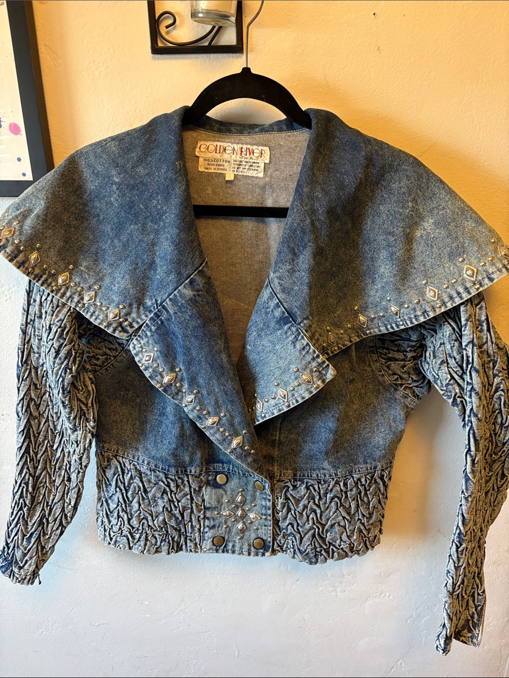 Washed Denim Cropped Jacket - Blue